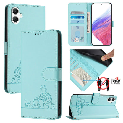 Samsung Galaxy A06 4G Cat and Mouse Embossed PU Leather RFID Case with Wallet Slots, Anti-Fall Protection, Kickstand, and Lanyard-buycases.co.uk