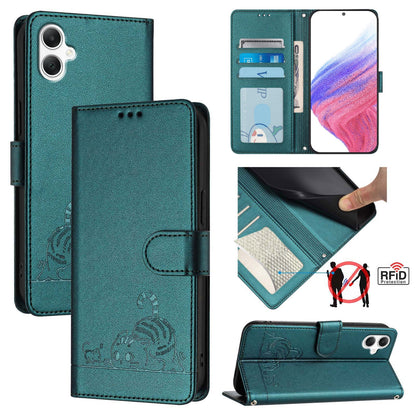 Samsung Galaxy A06 4G Cat and Mouse Embossed PU Leather RFID Case with Wallet Slots, Anti-Fall Protection, Kickstand, and Lanyard-buycases.co.uk