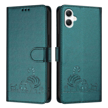 Samsung Galaxy A06 4G Cat and Mouse Embossed PU Leather RFID Case with Wallet Slots, Anti-Fall Protection, Kickstand, and Lanyard-buycases.co.uk