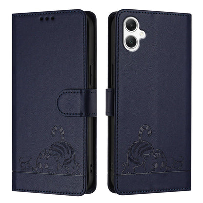 Samsung Galaxy A06 4G Cat and Mouse Embossed PU Leather RFID Case with Wallet Slots, Anti-Fall Protection, Kickstand, and Lanyard-buycases.co.uk