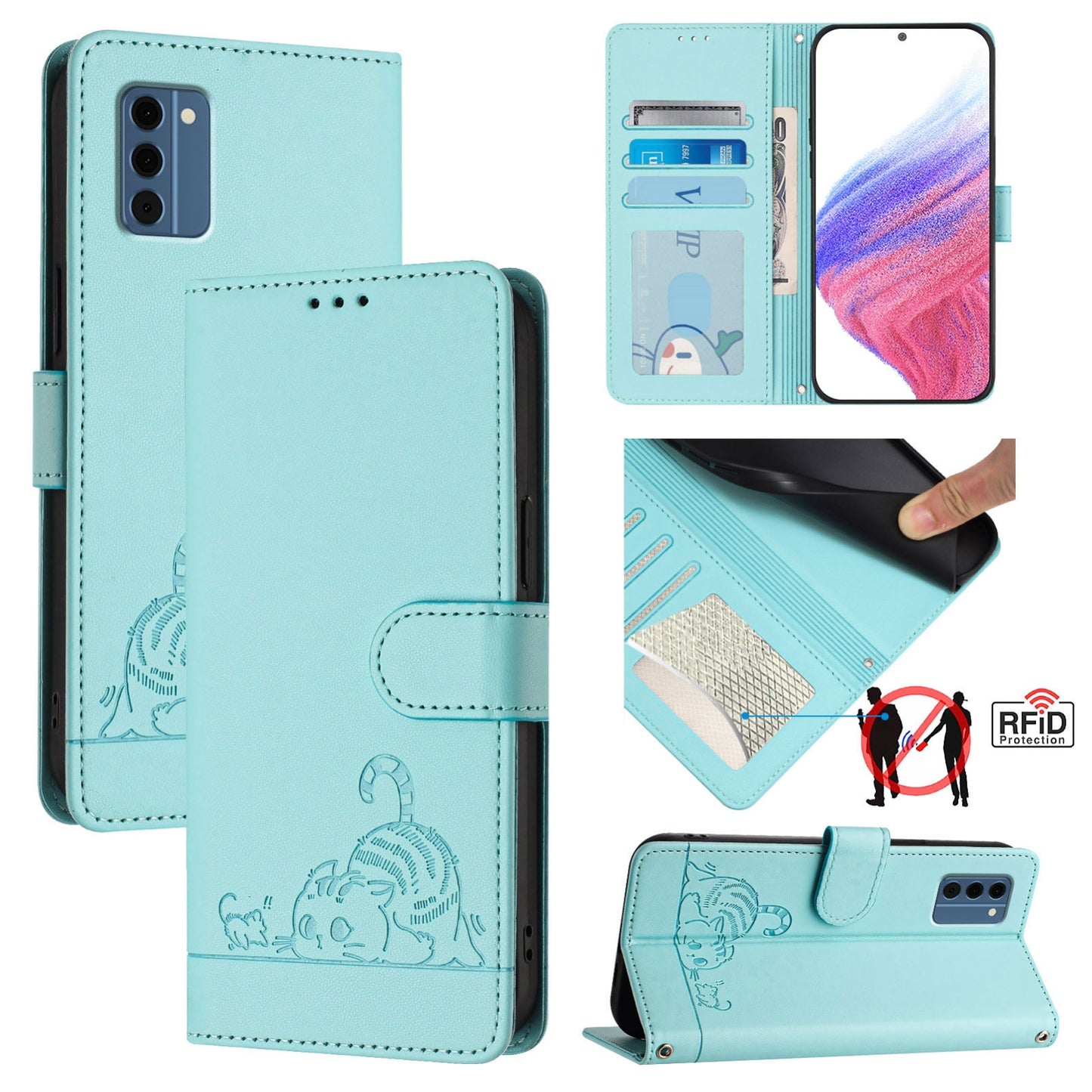 Nokia C300 Cat and Mouse Embossed PU Leather RFID Case with Wallet Slots, Anti-Fall Protection, Kickstand, and Lanyard-buycases.co.uk