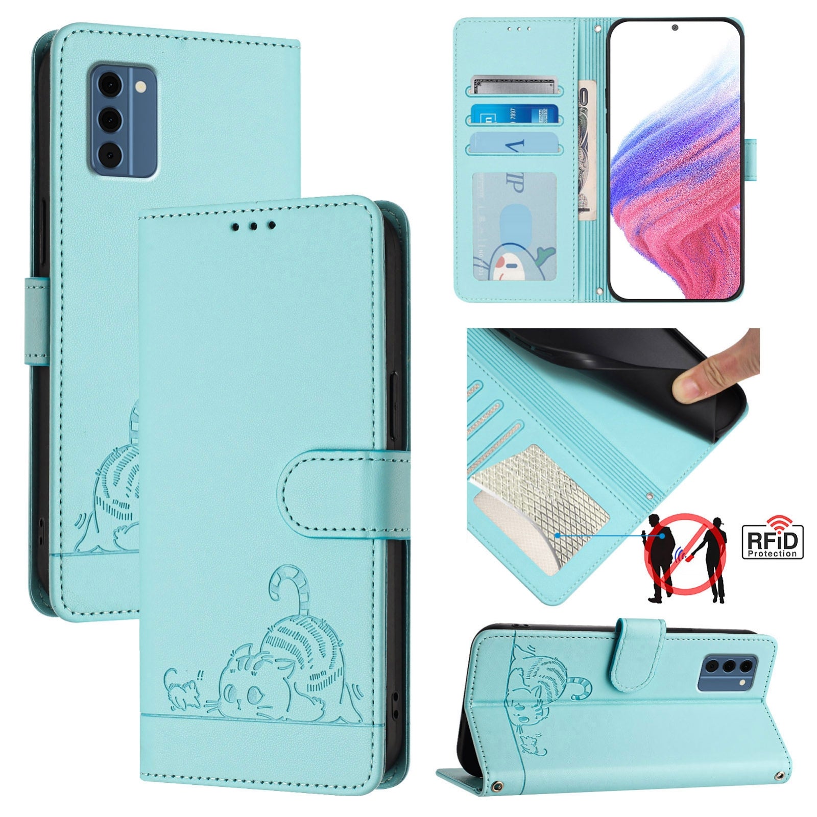 Nokia C300 Cat and Mouse Embossed PU Leather RFID Case with Wallet Slots, Anti-Fall Protection, Kickstand, and Lanyard-buycases.co.uk