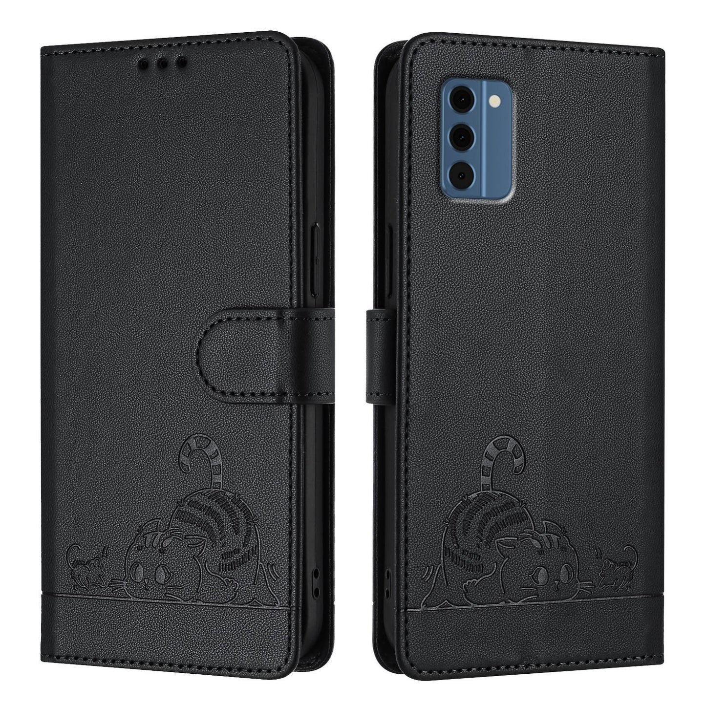 Nokia C300 Cat and Mouse Embossed PU Leather RFID Case with Wallet Slots, Anti-Fall Protection, Kickstand, and Lanyard-buycases.co.uk