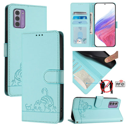 Nokia G310 Cat and Mouse Embossed PU Leather RFID Case with Wallet Slots, Anti-Fall Protection, Kickstand, and Lanyard-buycases.co.uk