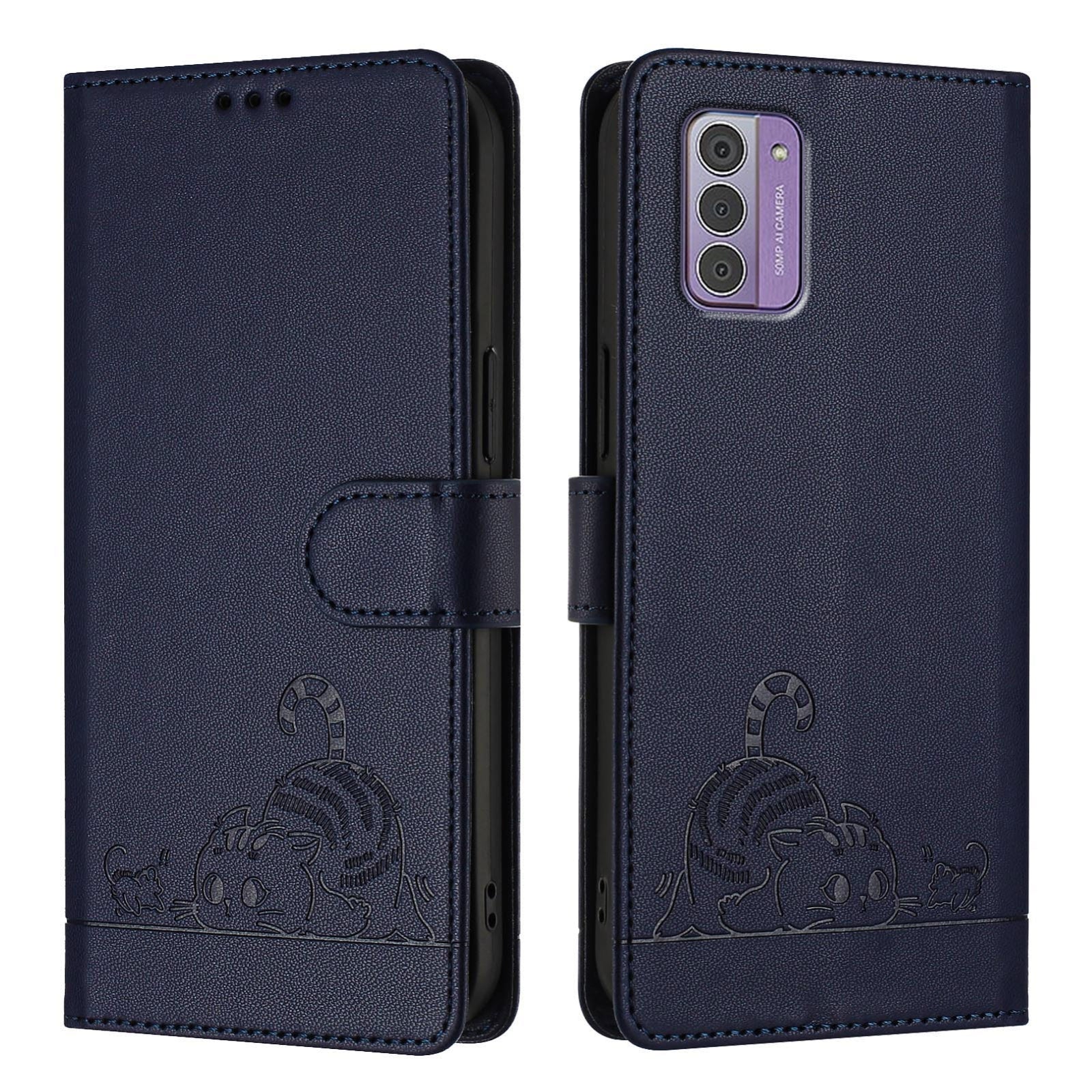 Nokia G42 Cat and Mouse Embossed PU Leather RFID Case with Wallet Slots, Anti-Fall Protection, Kickstand, and Lanyard-buycases.co.uk