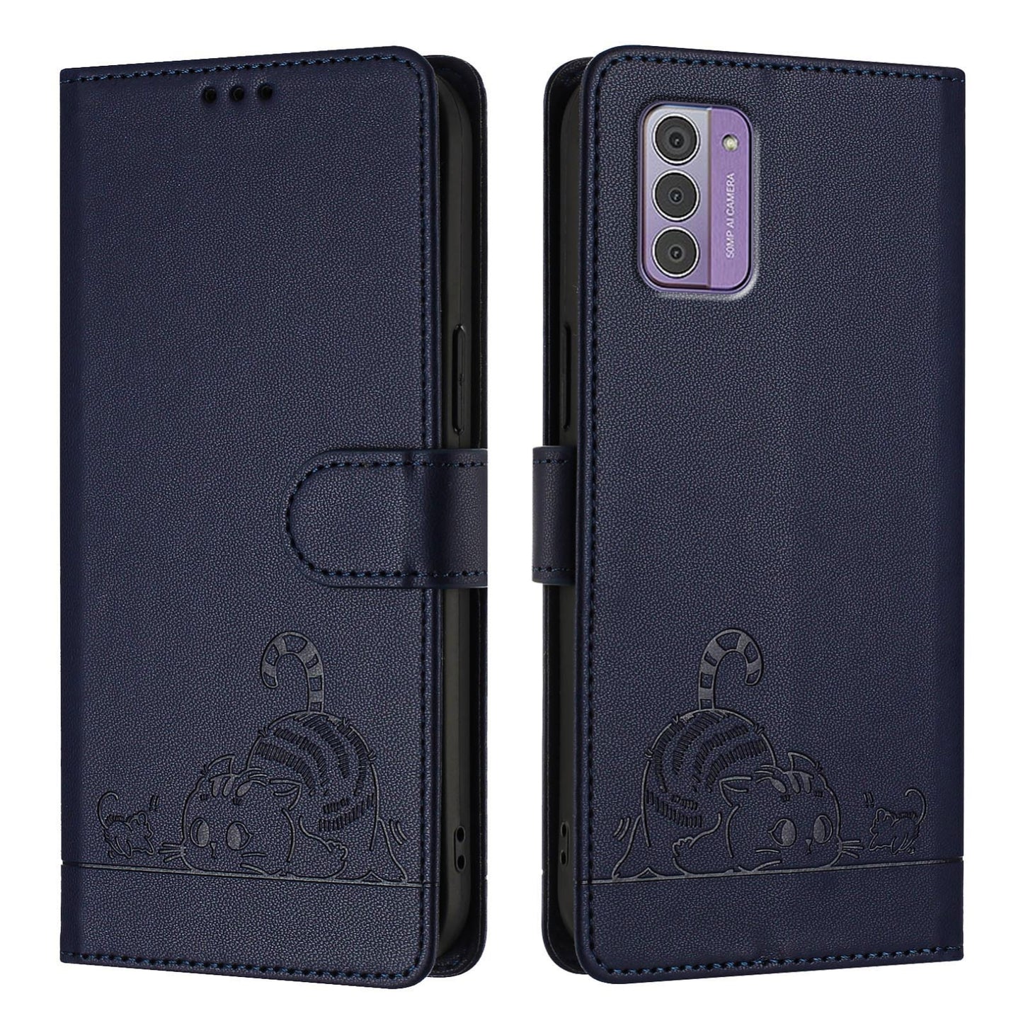 Nokia G310 Cat and Mouse Embossed PU Leather RFID Case with Wallet Slots, Anti-Fall Protection, Kickstand, and Lanyard-buycases.co.uk