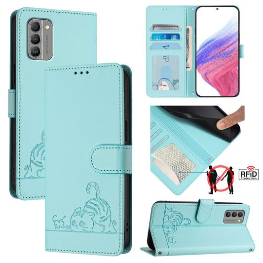 Nokia G400 Cat and Mouse Embossed PU Leather RFID Case with Wallet Slots, Anti-Fall Protection, Kickstand, and Lanyard-buycases.co.uk