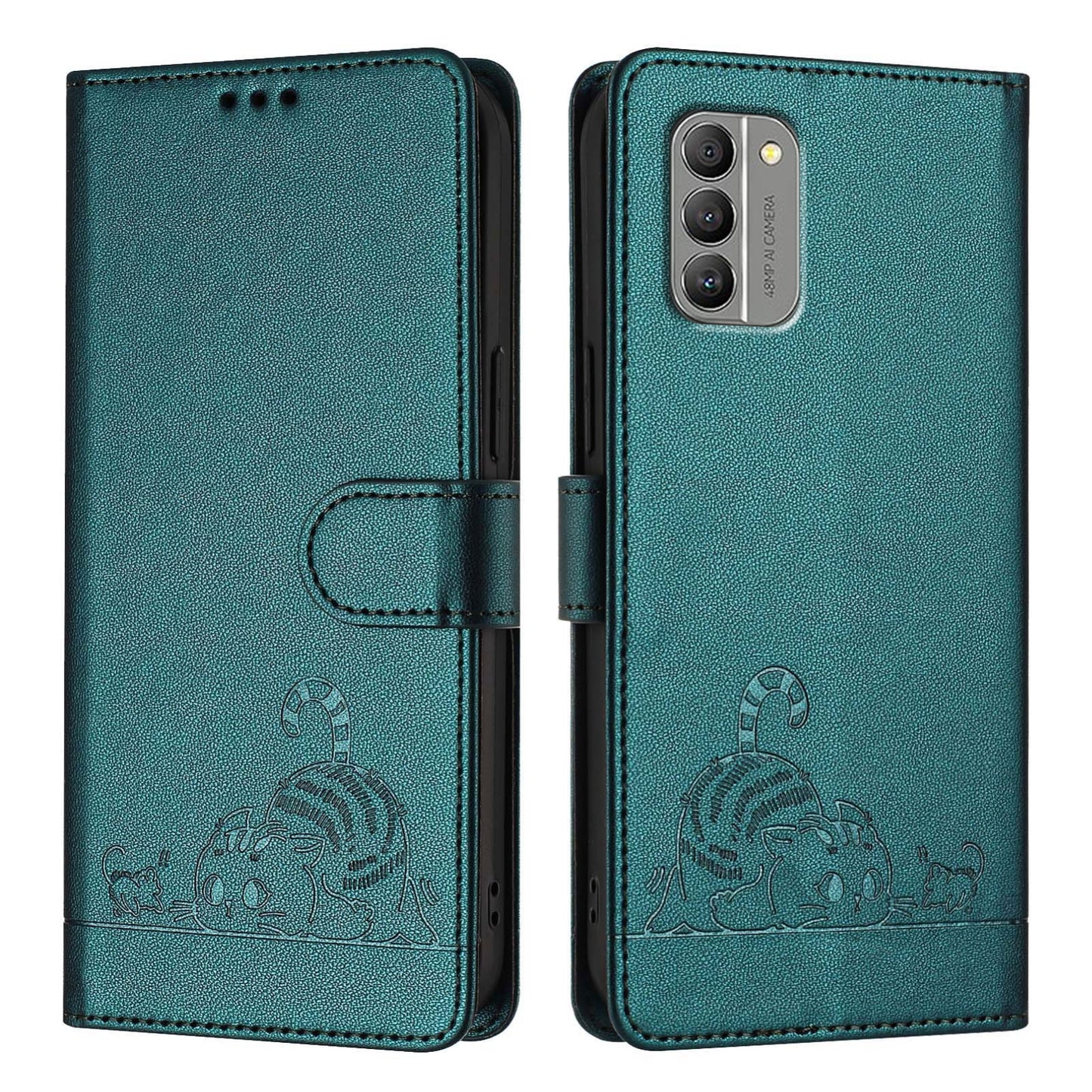 Nokia G400 Cat and Mouse Embossed PU Leather RFID Case with Wallet Slots, Anti-Fall Protection, Kickstand, and Lanyard-buycases.co.uk