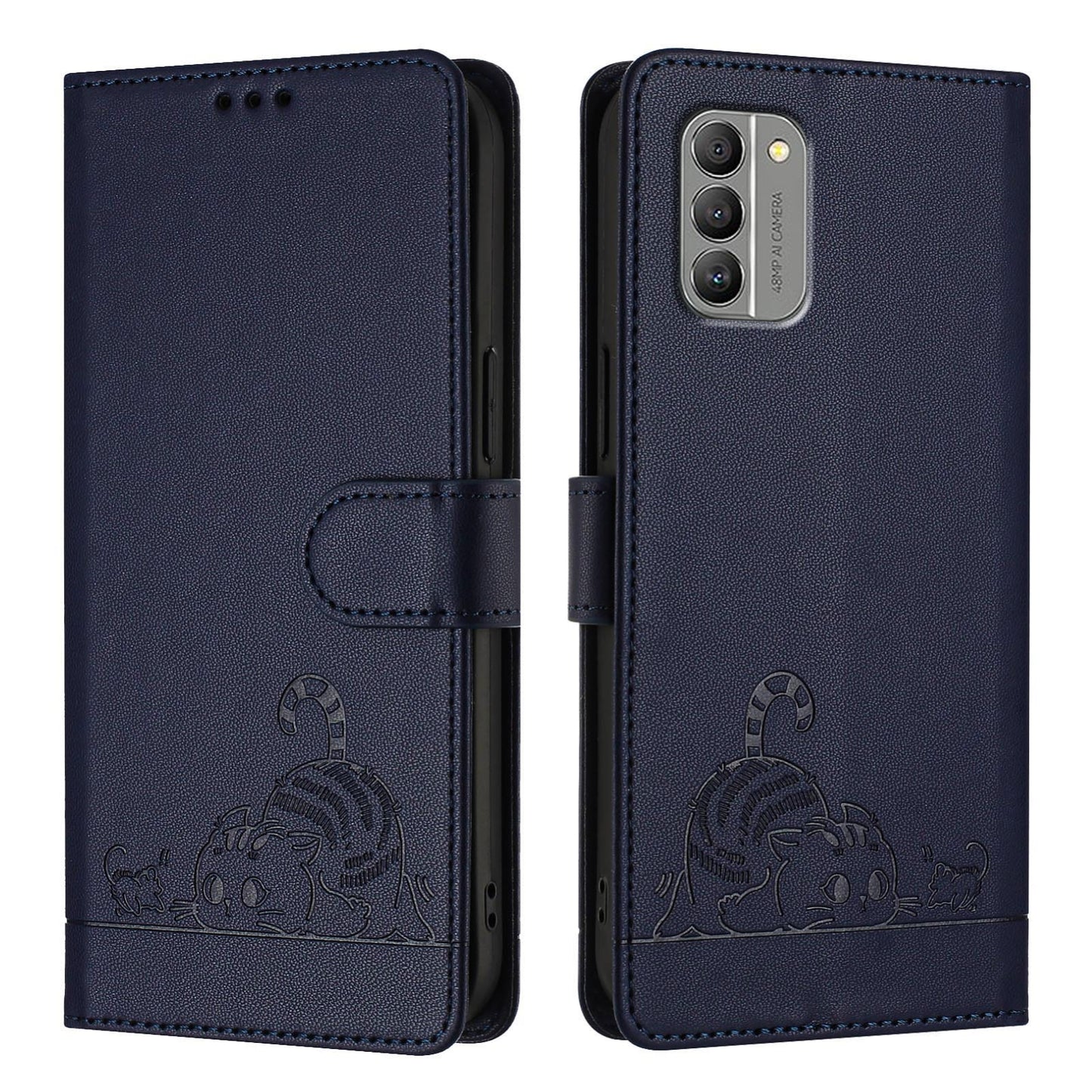 Nokia G400 Cat and Mouse Embossed PU Leather RFID Case with Wallet Slots, Anti-Fall Protection, Kickstand, and Lanyard-buycases.co.uk