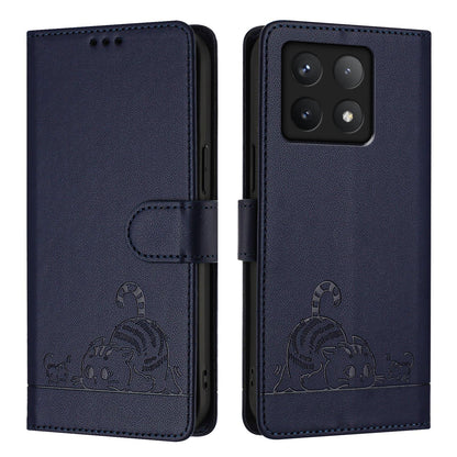 Xiaomi 14T Cat and Mouse Embossed PU Leather RFID Case with Wallet Slots, Anti-Fall Protection, Kickstand, and Lanyard-buycases.co.uk