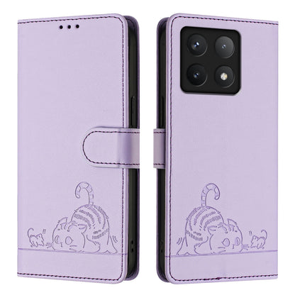 Xiaomi 14T Cat and Mouse Embossed PU Leather RFID Case with Wallet Slots, Anti-Fall Protection, Kickstand, and Lanyard-buycases.co.uk