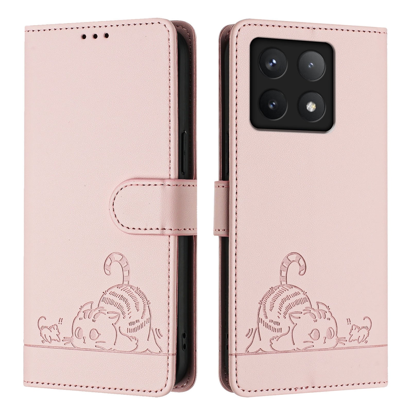 Xiaomi 14T Pro Cat and Mouse Embossed PU Leather RFID Case with Wallet Slots, Anti-Fall Protection, Kickstand, and Lanyard-buycases.co.uk