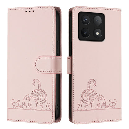 Xiaomi 14T Pro Cat and Mouse Embossed PU Leather RFID Case with Wallet Slots, Anti-Fall Protection, Kickstand, and Lanyard-buycases.co.uk