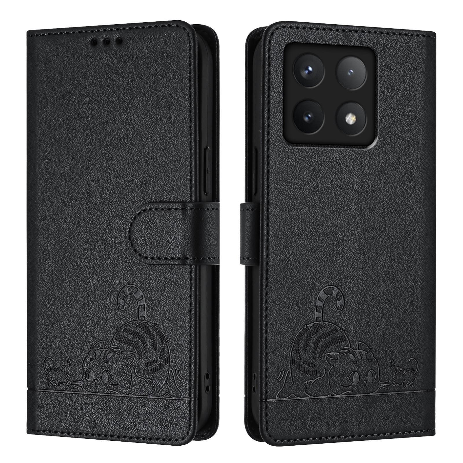 Xiaomi 14T Pro Cat and Mouse Embossed PU Leather RFID Case with Wallet Slots, Anti-Fall Protection, Kickstand, and Lanyard-buycases.co.uk