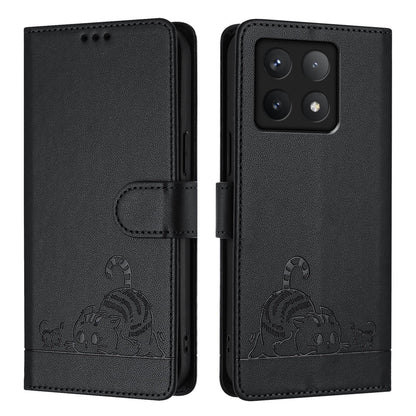 Xiaomi 14T Pro Cat and Mouse Embossed PU Leather RFID Case with Wallet Slots, Anti-Fall Protection, Kickstand, and Lanyard-buycases.co.uk